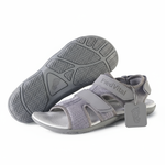 A pair of gray sandals with the brand name "FiedVital" printed on them.